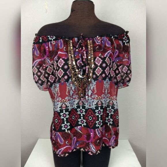 Maurices Mixed Print Embellished Blouse Size 1 - Picture 6 of 10